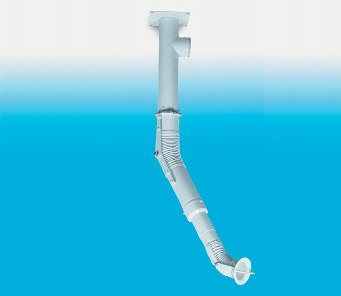 laboratorium - telescopische bronafzuiging voor bevestiging aan het plafond met plafondsteunen en vlakke kap
