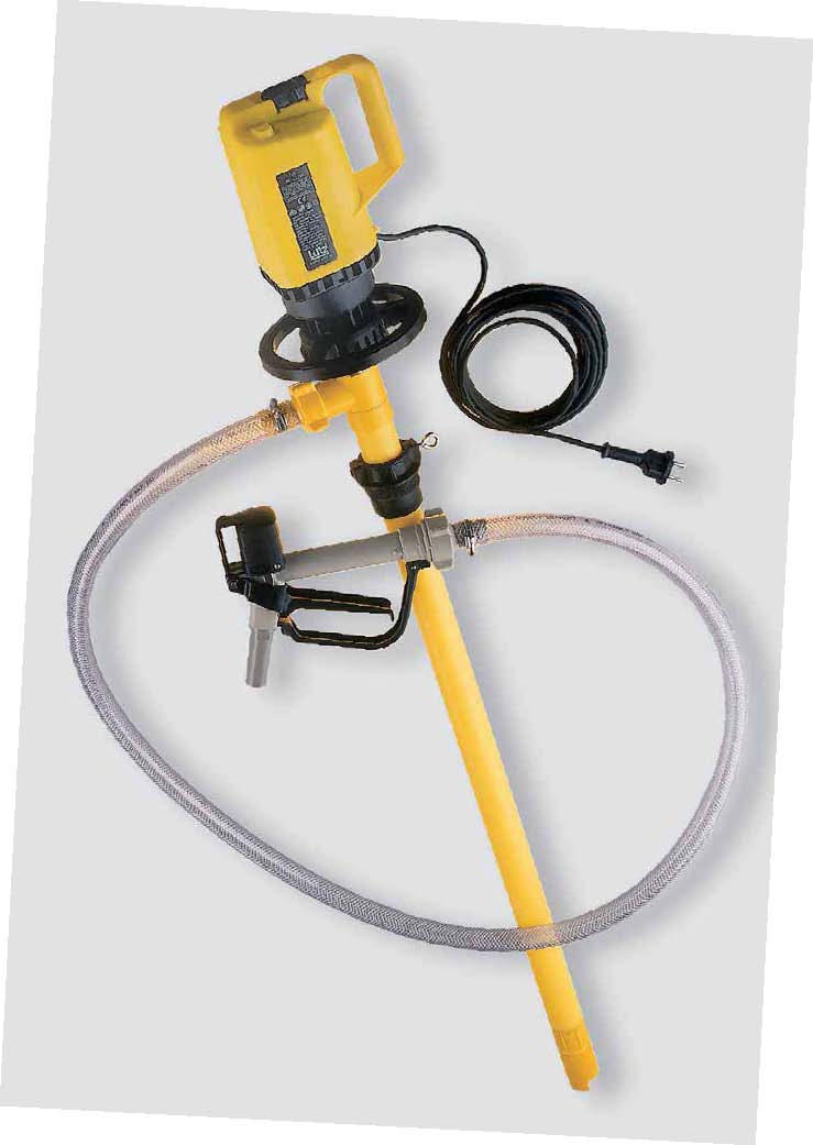 Elektrische pompset geschikt voor o.a. zwavelzuur, fosforzuur, citroenzuur, zoutzuur, natronloog, kopersulfaat, chloorbleekmiddel