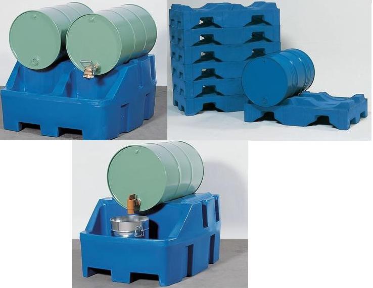 Aftap-/ opslagstations met polyethyleen opvangbakken
