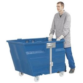 Kantelbak van polyethyleen met hefnokken en wielen